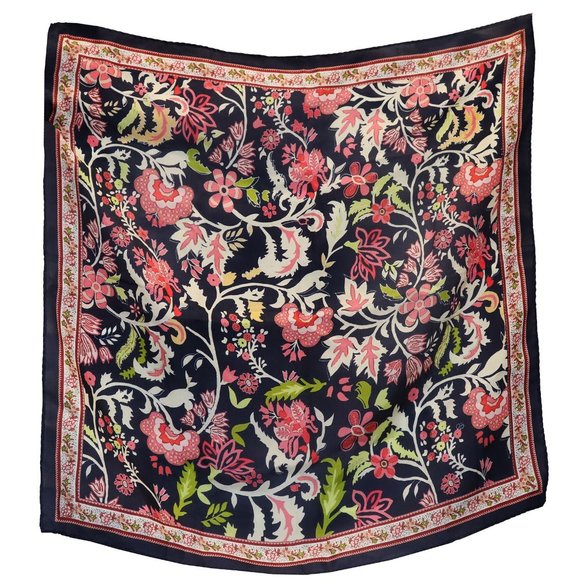NWT Navy Blue Floral 100% Silk Bandana - Picture 1 of 4